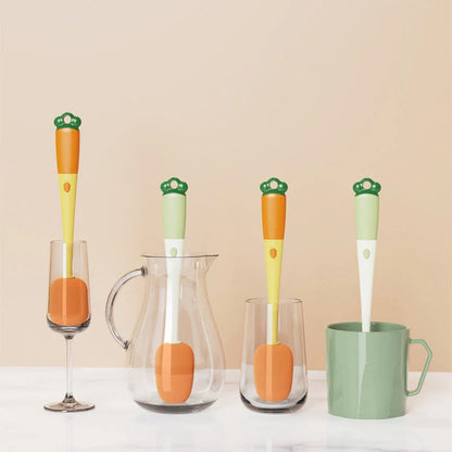 3-in-1 multifunctional cleaning brush set with carrot design for cups and bottles