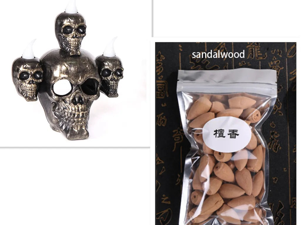 Gold and silver plastic Halloween skull ornament with LED lights for indoor decoration