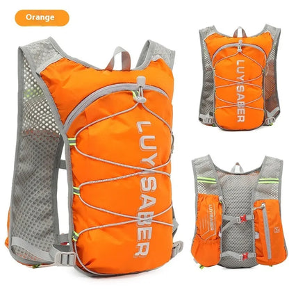 Multifunctional nylon running backpack with reflective strips, shown in one of six colour options.