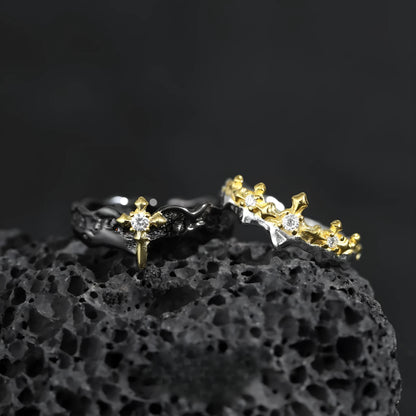 Princess Knight adjustable silver couple ring in white gold or black gold electroplating