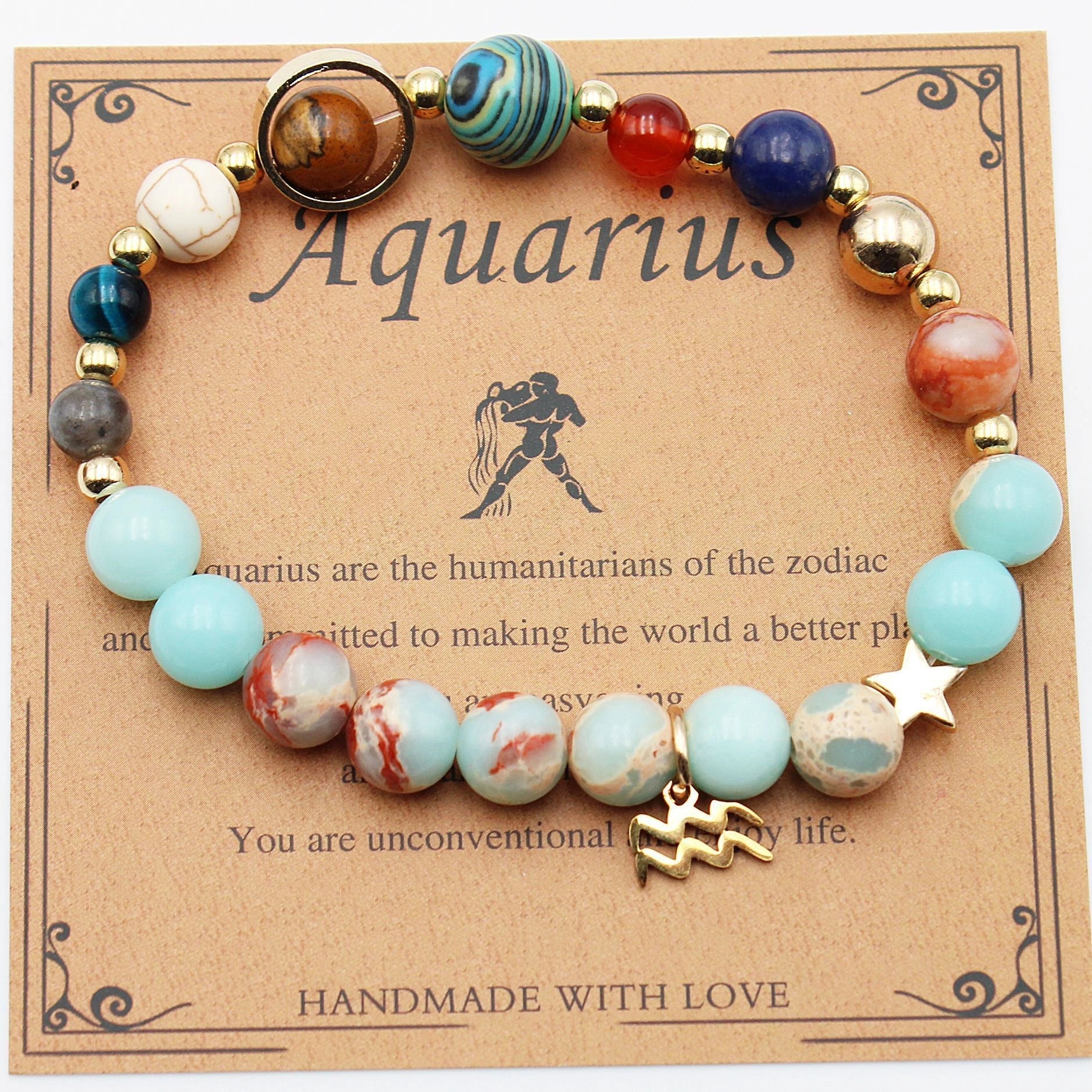 Handcrafted zodiac bracelets with natural stone beads and constellation designs