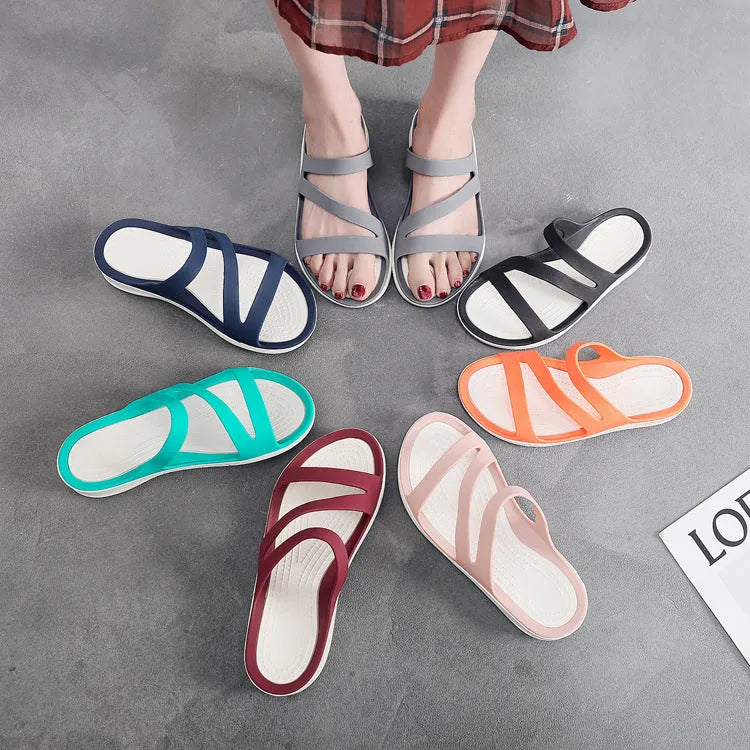 Women's solid colour breathable sandals in red, available in sizes 36 to 41.