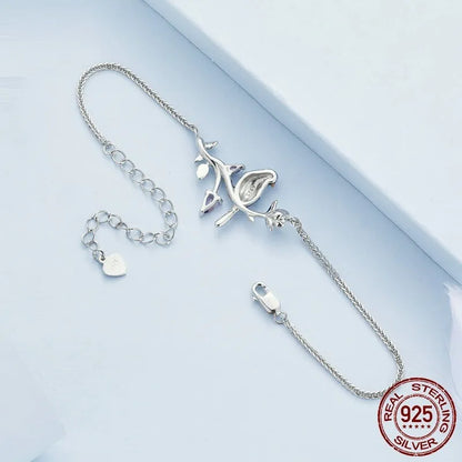 925 silver bird bracelet with dripping oil detail, Kingfisher series women's bracelet in BSB127 colour