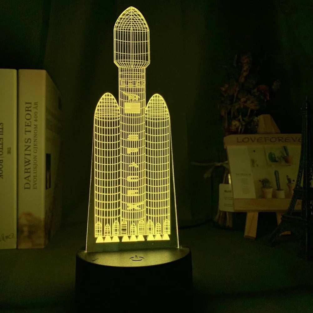 Custom 3D aeroplane hologram night light with personalised name, showing optical acrylic panel and ABS base
