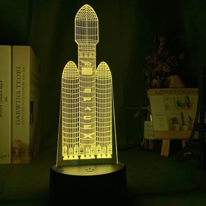 Custom 3D aeroplane hologram night light with personalised name, showing optical acrylic panel and ABS base