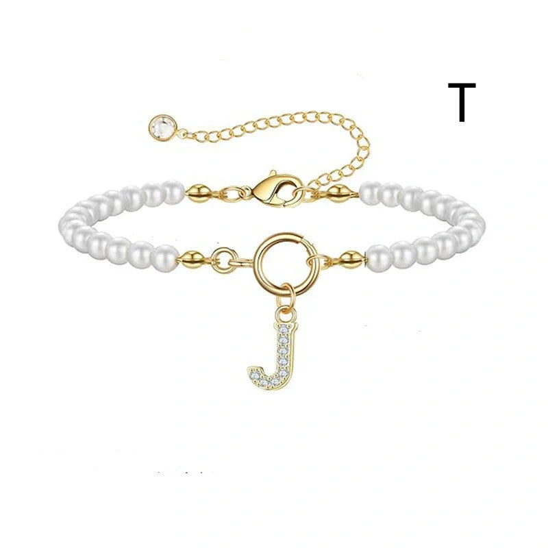 2024 Fashion Toggle Clasp Initial Bracelet with 6mm Pearl