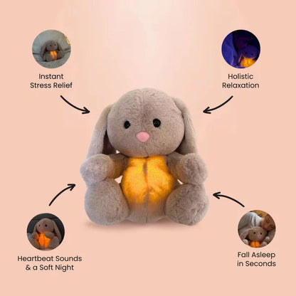 Soothing and relaxing plush breathing bunny toy with calming lights and music to help babies and toddlers sleep