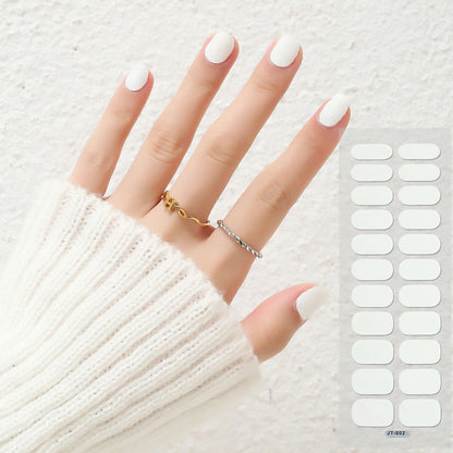 Semi-curing gel nail stickers sheet showing 22 solid colour designs including roses, tulips, and geometric patterns