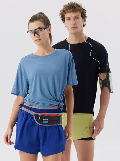 Men's side-slit sports shorts in turmeric yellow with straight leg cut and micro elastic nylon fabric