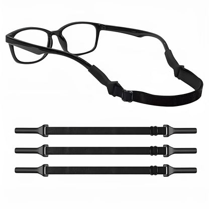 Black adjustable glasses cord with silicone earpiece hooks for adult and children's eyewear security