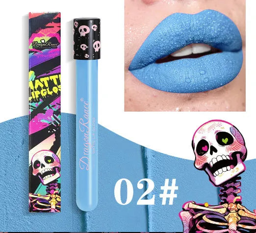 Halloween creative makeup lip gloss in test tube skull container with retro matte gold silver finish