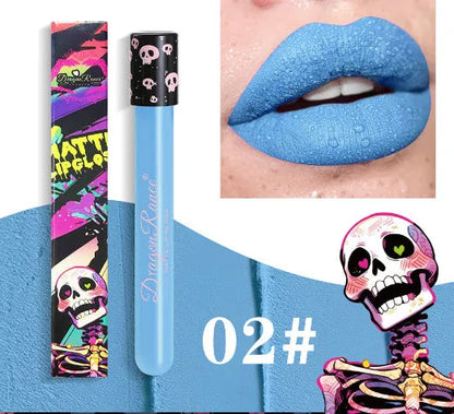 Halloween creative makeup lip gloss in test tube skull container with retro matte gold silver finish