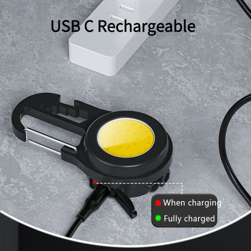 6 IN 1 Multi-functional Mini Keychain Lamp with super bright COB light and USB rechargeable feature