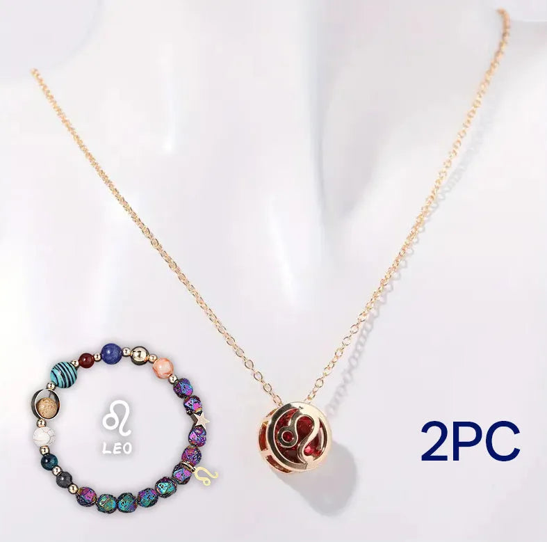 Natural stone bead necklace and matching bracelet set on display
