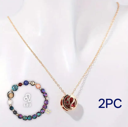 Natural stone bead necklace and matching bracelet set on display