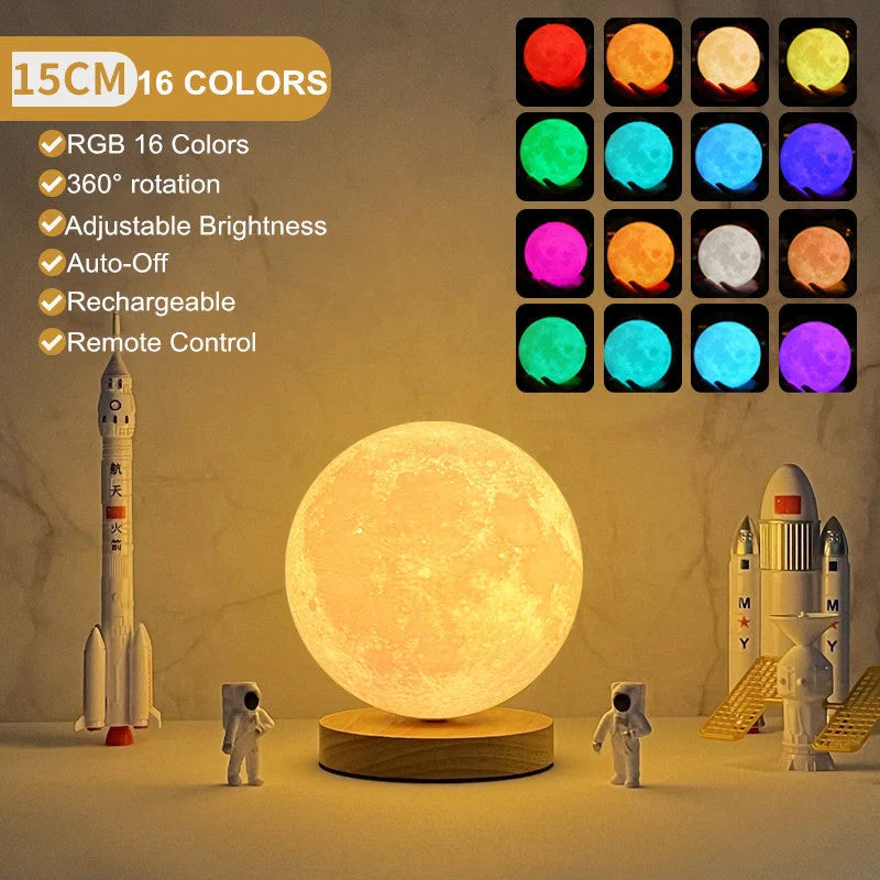 3D Magnetic Floating Levitating Moon Lamp with remote control on oak base