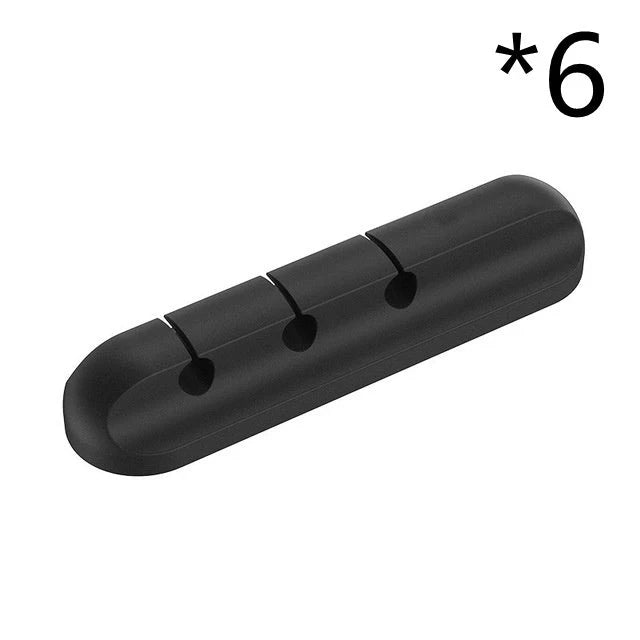 Black silicone USB cable winder for desktop cable management