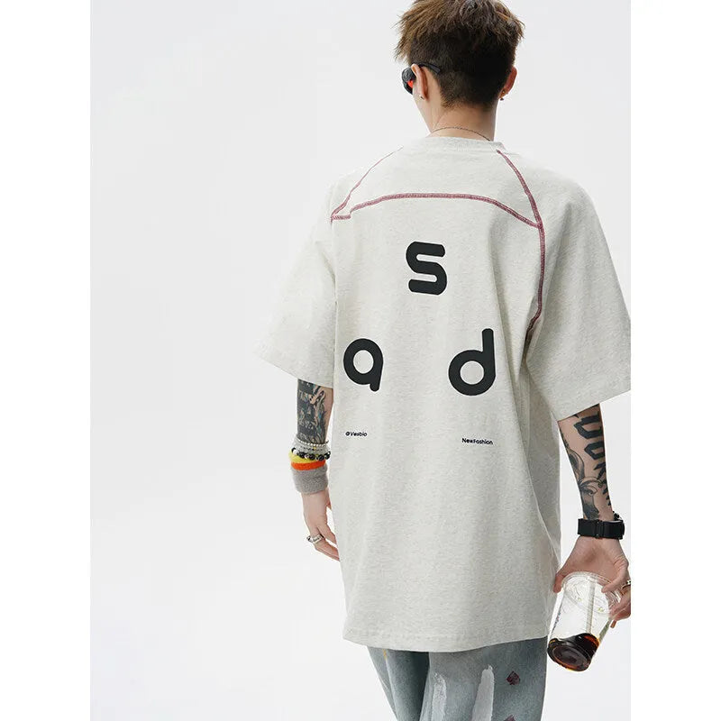 Cotton letter print short-sleeve T-shirt in loose fit with round neck collar