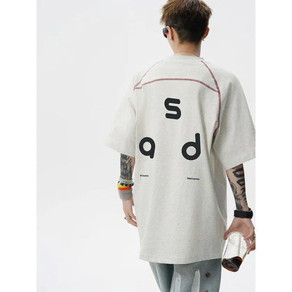 Cotton letter print short-sleeve T-shirt in loose fit with round neck collar