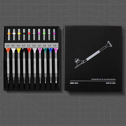 10-piece precision screwdriver set with 20 spare bits for watch and glasses repair tools