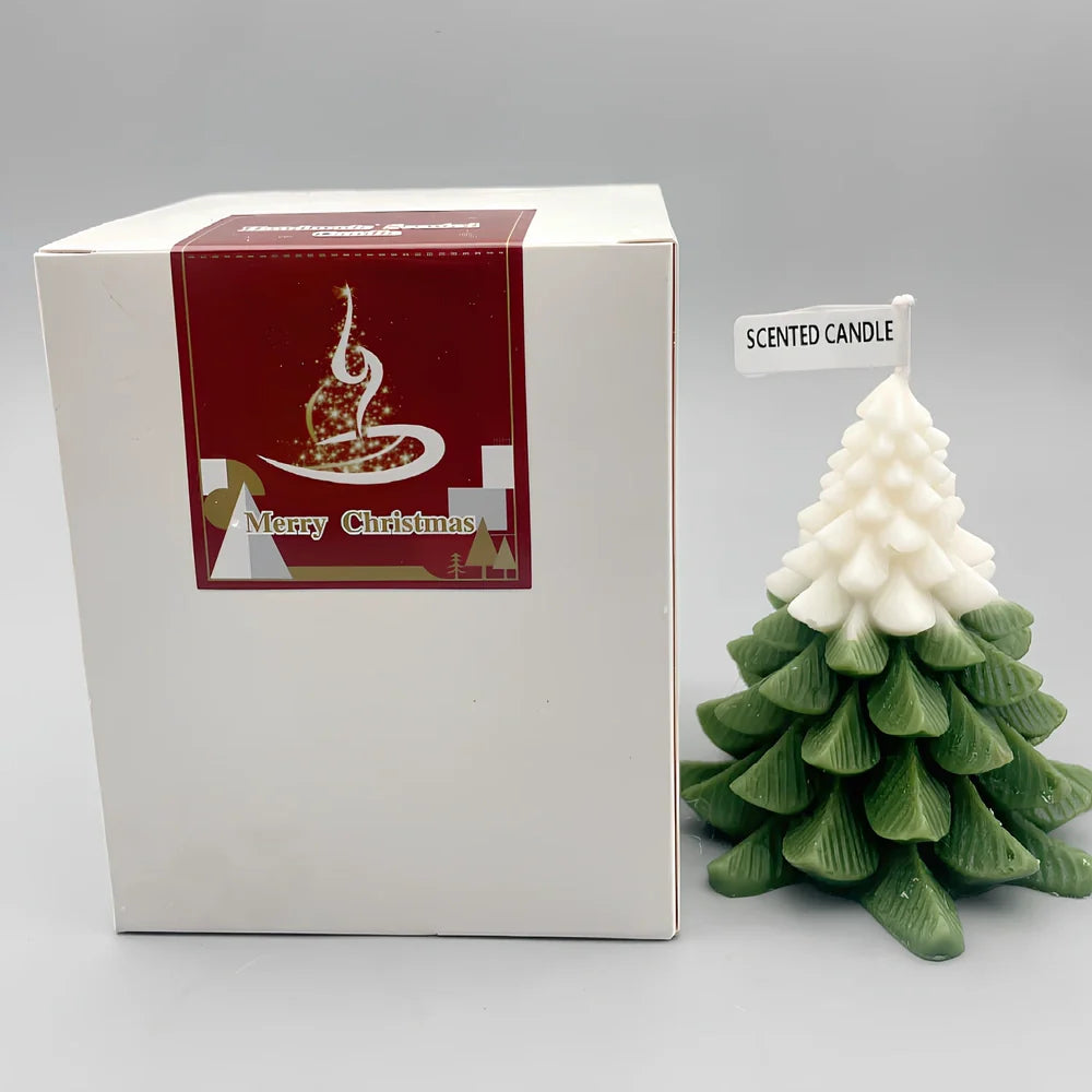 Christmas tree-shaped candle in silicone mold with soy wax and cotton wick measuring 4.5x4.5x10cm
