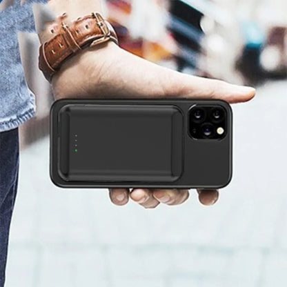 Magnetic wireless power bank in five colour options showing compact 85mm design with 5000mAh capacity