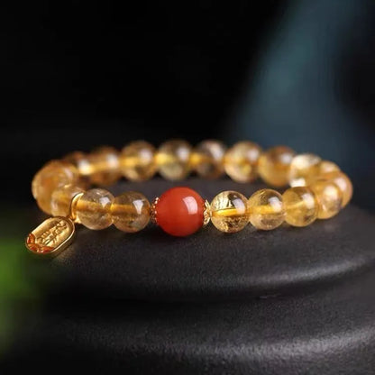 Polished red agate bead bracelet showing 6mm, 8mm, and 10mm size options.