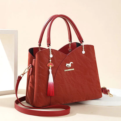 Women's soft PU messenger bag with sewing thread detail, horizontal square shoulder bag in beige, black, green, or red