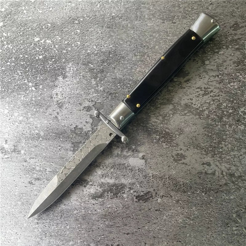 Camping Outdoor Damascus Folding Knife with snake wood handle