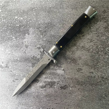 Camping Outdoor Damascus Folding Knife with snake wood handle