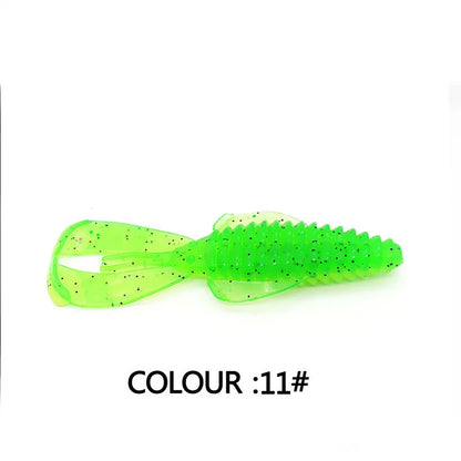 PVC soft plastic fishing lure in assorted colours showing 8cm and 12cm size options for artificial bait fishing.