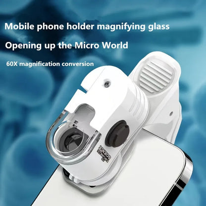 60x mobile phone microscope with LED light and universal adapter clip for smartphones