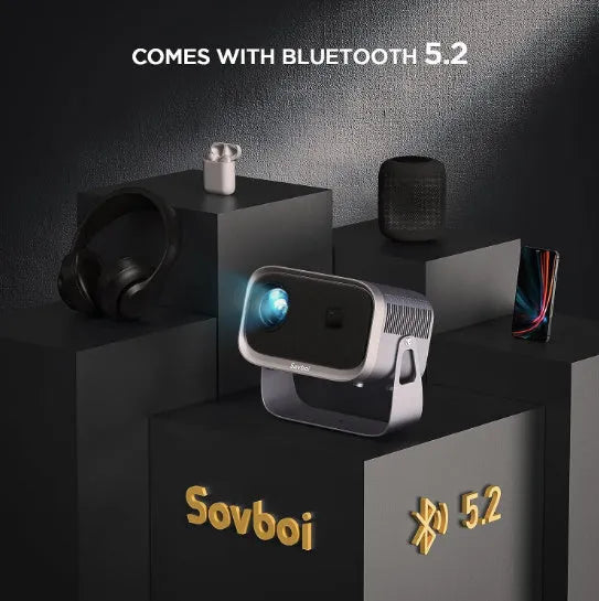 4K smart home theater projector with portable design showing Android screen mirroring capability