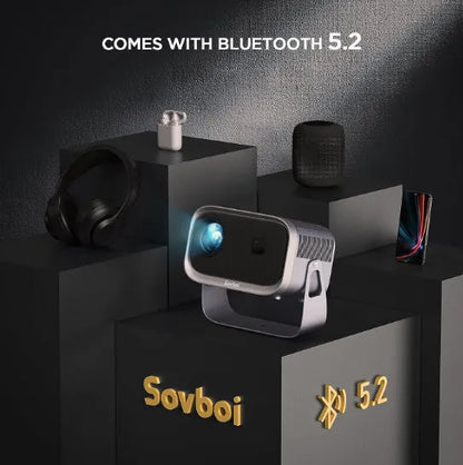4K smart home theater projector with portable design showing Android screen mirroring capability