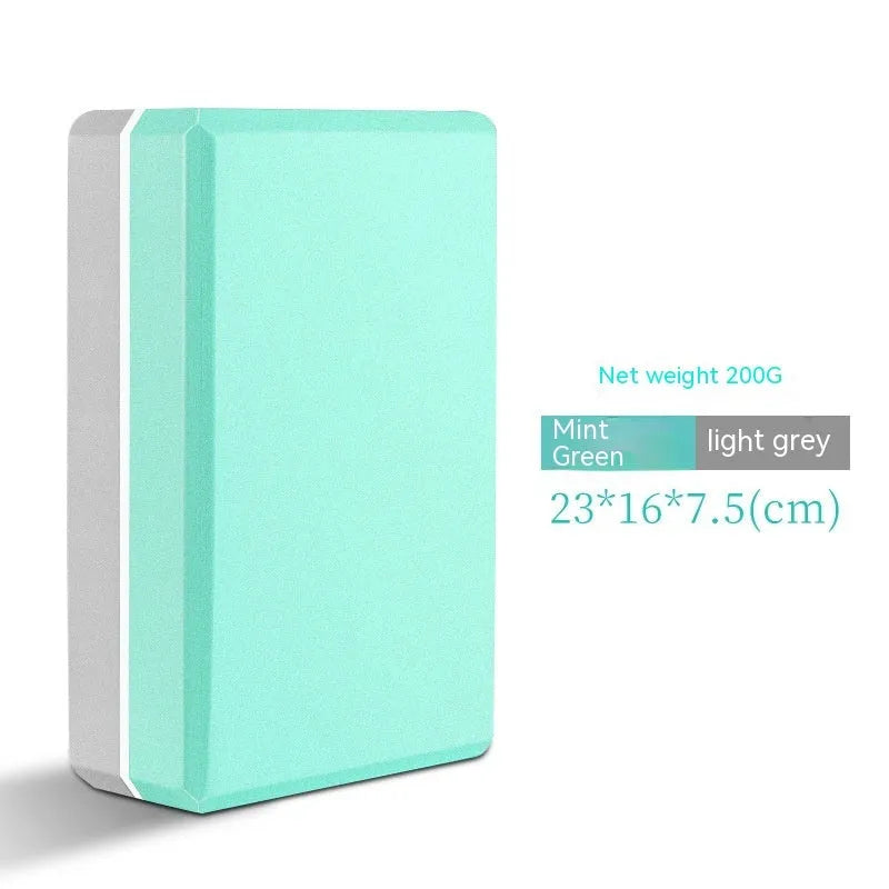 High-density EVA foam yoga block in violet colour, shown next to a pink block with a cartoon bunny print.