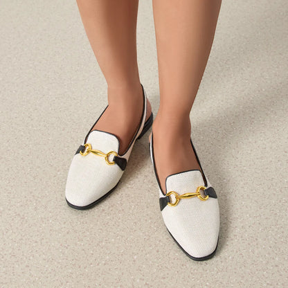 Women's closed toe half slippers with low chunky heel, linen upper, sizes 35-41, black or brown