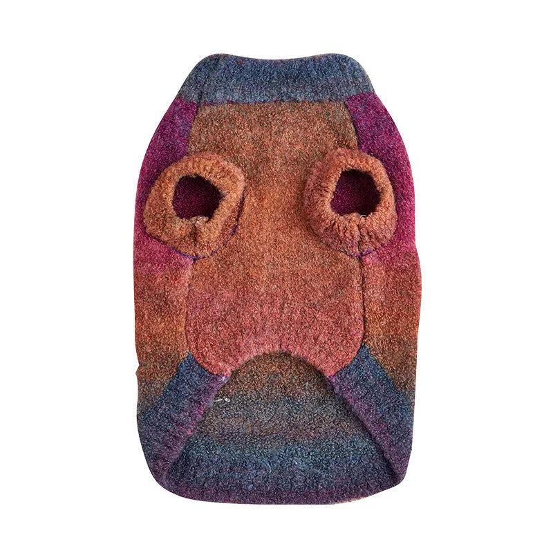 Rainbow circle pattern dopamine style pet sweater for dogs and cats in wool acrylic blend