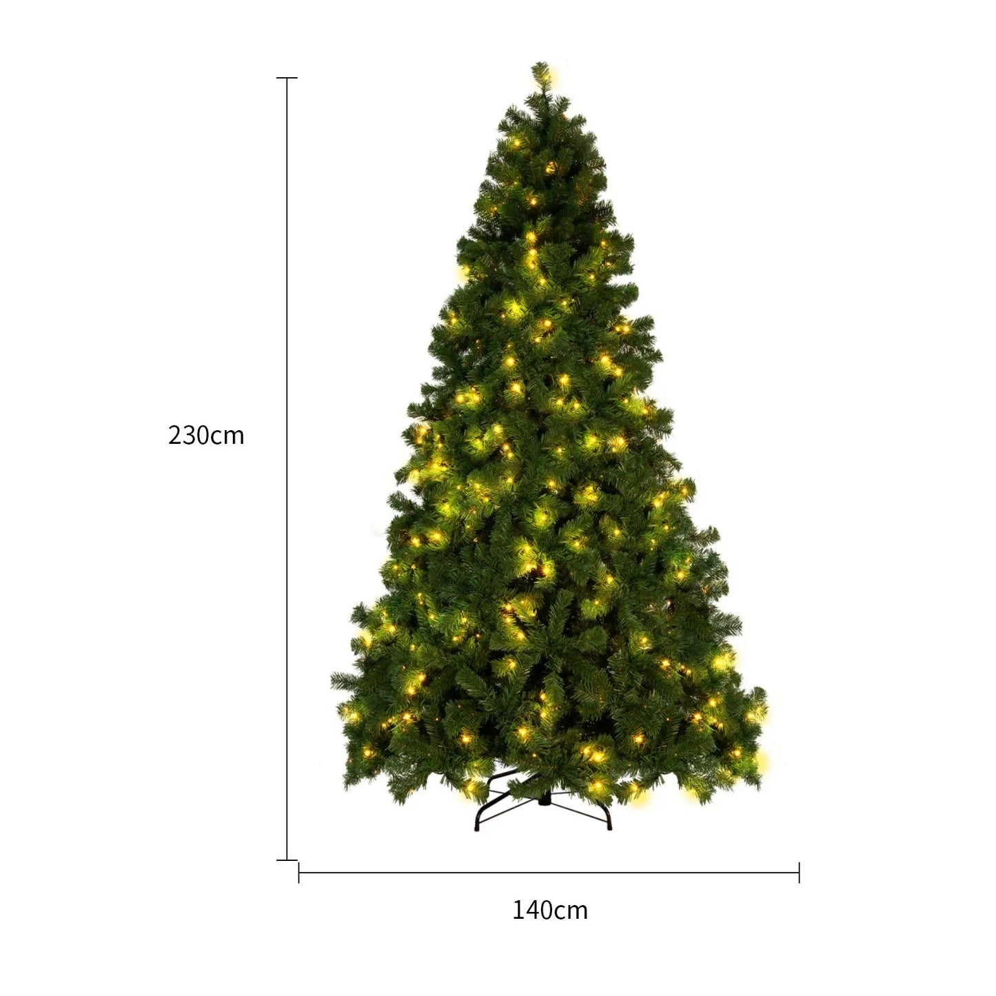 Green and white snow-dusted artificial Christmas tree on a metal stand, showing detailed PVC branches.