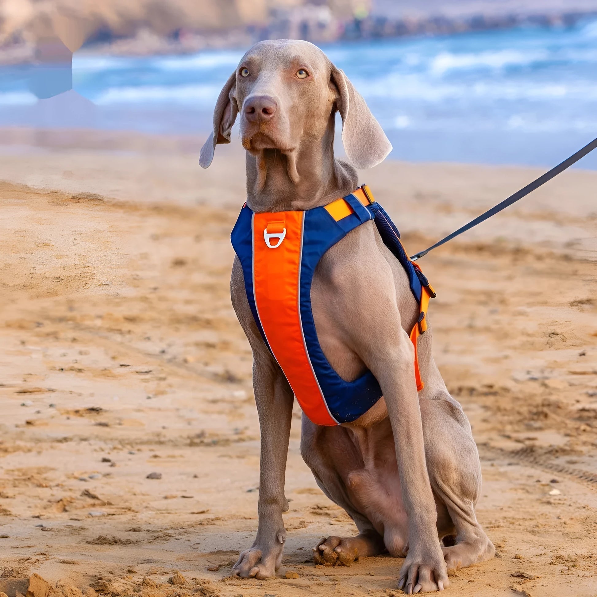 Nylon dog chest strap vest harness in orange blue colour with adjustable rope design