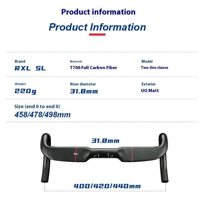 Carbon fibre road bicycle handlebar with double-line design in red, shown from above.