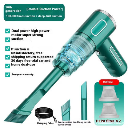 Black and green portable USB dust collector for car and home use with low 36-45dB noise operation