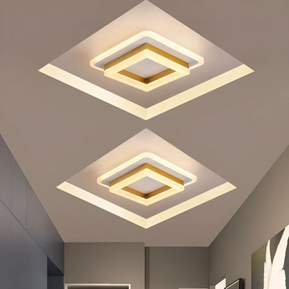 Modern simple LED ceiling light in black or gold, round or square shape, for corridors and hallways.