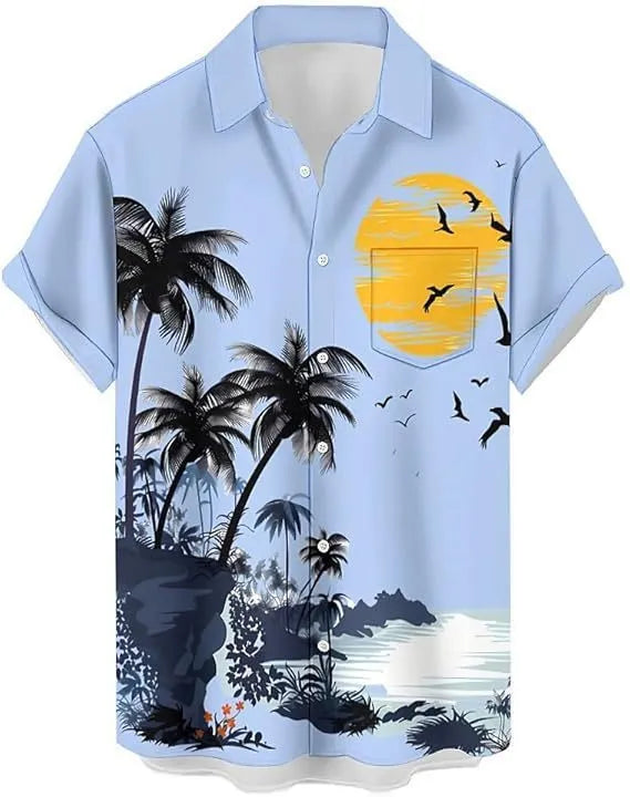 Men's slim fit short sleeve casual shirt with cardigan style and camouflage pattern