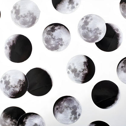 Box containing 45 black moon phases and calendar planet decorative stickers on self-adhesive paper.