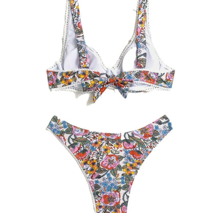 Women's printed bikini swimsuit with push-up top and high-waist briefs