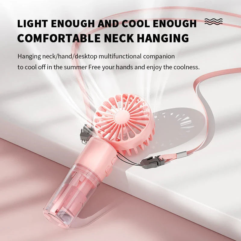 Compact handheld cooling mist fan with 4 adjustable wind speeds, perfect for staying cool and refreshed during the British summer