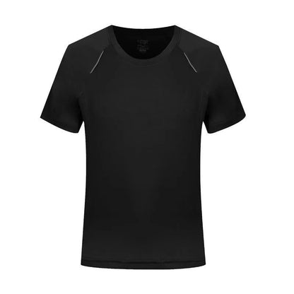 Men's slim fit quick-dry T-shirt in grey, showing round neck and short sleeve design.