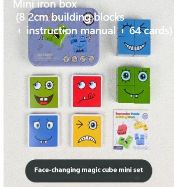Clever Wooden Emoji Cube Puzzle - Educational Building Blocks for UK Children
