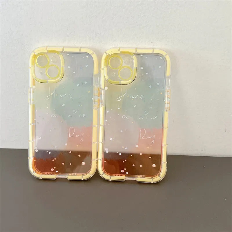 Minimalist yellow edge TPU silicone phone case for iPhone 14 series phones on a white background
