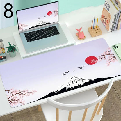 Large gaming mouse desk mat with printed design, multiple size options from 300x600mm to 400x900mm
